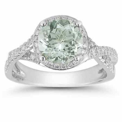 Micro Pave Halo Green Amethyst Ring in 14K White Gold -  - RXP-11R-1586GA