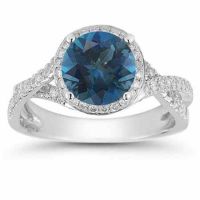 Micro Pave Halo London Blue Topaz Ring in 14K White Gold