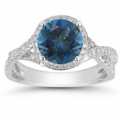 Micro Pave Halo London Blue Topaz Ring in 14K White Gold -  - RXP-11R-1586LBT