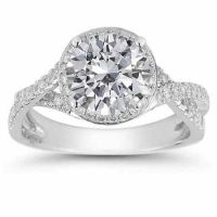 Micro Pave Halo Moissanite Ring in 14K White Gold