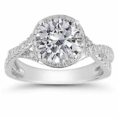 Micro Pave Halo Moissanite Ring in 14K White Gold -  - RXP-11R-1586MS
