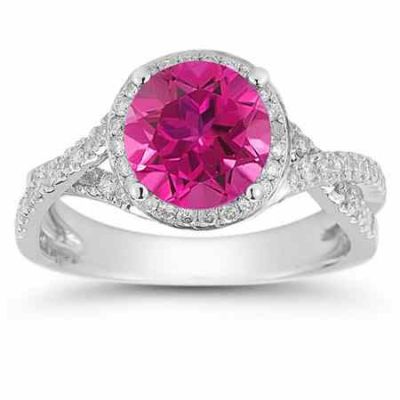 Micro Pave Halo Pink Topaz Ring in 14K White Gold -  - RXP-11R-1586PT
