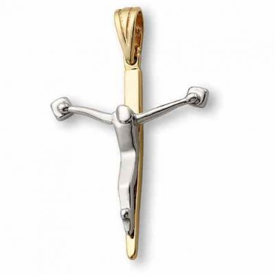 Modern Crucifix Pendant, 14K Two-Tone Gold -  - CRX-7