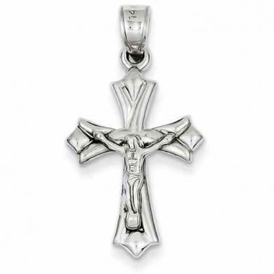 Modern Crucifix Pendant, 14K White Gold -  - QGCR-D3251