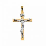 Modern Design Crucifix Pendant in 14K Two-tone Gold
