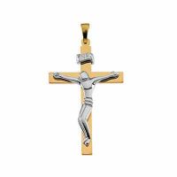Modern Design Crucifix Pendant in 14K Two-tone Gold