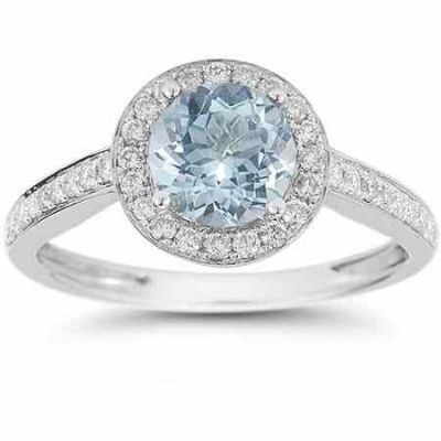 Modern Halo Aquamarine Diamond Ring in 14K White Gold -  - RXP-DR-21589AQ
