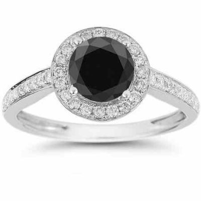 Modern Halo Black and White Diamond Ring in 14K White Gold -  - RXP-DR-21589BLK