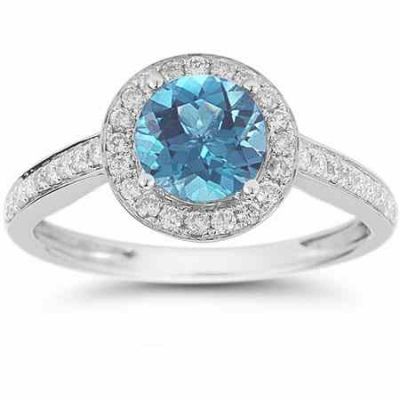 Modern Halo Blue Topaz Diamond Ring in 14K White Gold -  - RXP-DR-21589BT