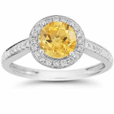 Modern Halo Citrine Diamond Ring in 14K White Gold -  - RXP-DR-21589CT