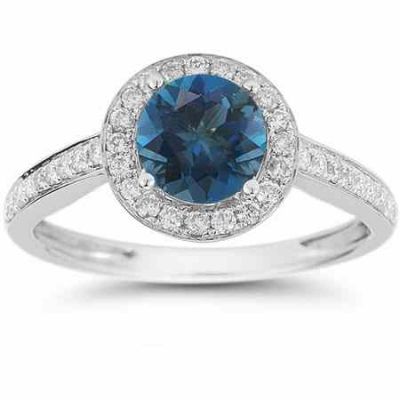Modern Halo London Blue Topaz Diamond Ring in 14K White Gold -  - RXP-DR-21589LBT