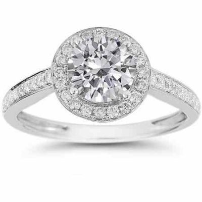 Modern Halo White Topaz Diamond Ring in 14K White Gold -  - RXP-DR-21589WT
