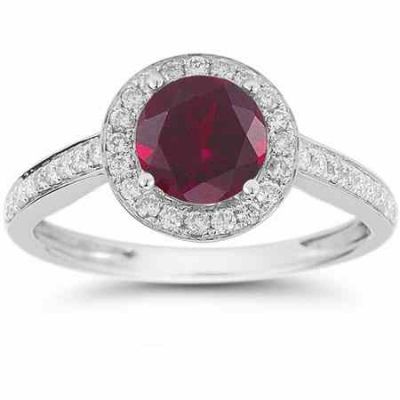 Modern Halo Ruby Diamond Ring in 14K White Gold -  - RXP-DR-21589RB