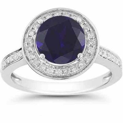 Sapphire and Diamond Halo Ring in 14K White Gold -  - RXP-11R-1508GSP