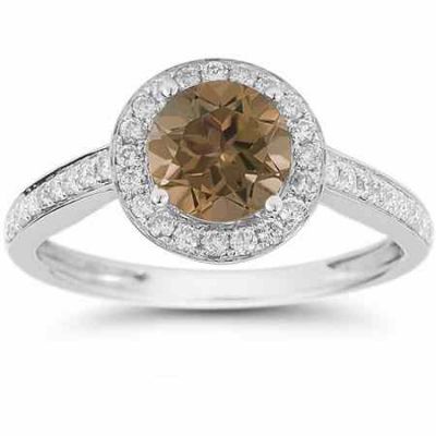 Modern Halo Smoky Quartz Diamond Ring in 14K White Gold -  - RXP-DR-21589SQ