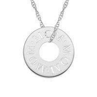 Mom Cut-Out Circle Necklace in White Gold