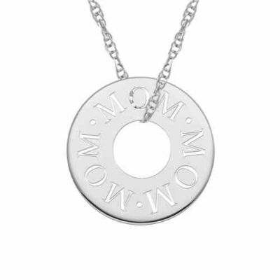 Mom Cut-Out Circle Necklace in White Gold -  - MNDL-G156-W