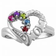 Mom Heart Personalized Family Ring in White Gold
