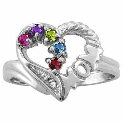 Mom Heart Personalized Family Ring in White Gold -  - ML-F99W
