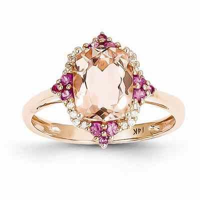 Morganite, Pink Sapphire, and Diamond Ring in 14K Rose Gold -  - QGRG-Y10690MGAA