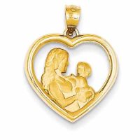 Mother and Baby Heart Pendant in 14K Gold