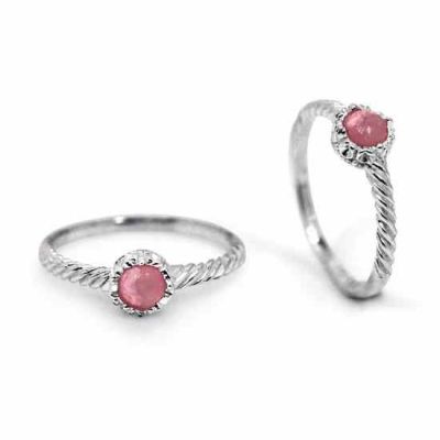 Natural Pink Opal Silver Twist Ring -  - NRB-7355-PPOP-R