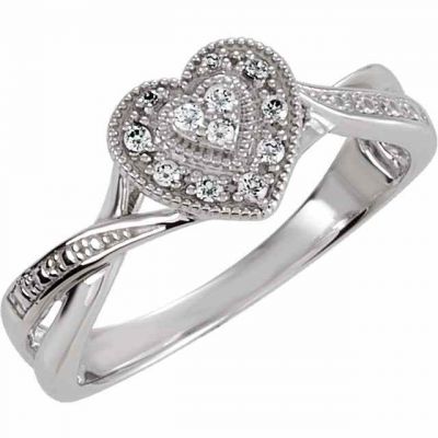 Near Vintage Silver CZ Stone Heart Ring -  - STLRG-69870