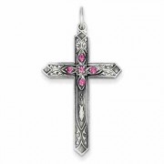 October Birthstone Cross Pendant, Sterling Silver