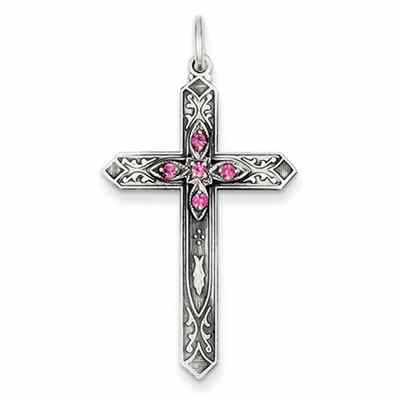October Birthstone Cross Pendant, Sterling Silver -  - QGCR-QC4337