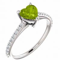 Heart-Shaped Green Peridot and 1/5 Carat Diamond Ring