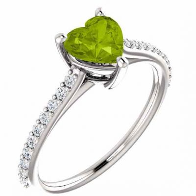 Heart-Shaped Green Peridot and 1/5 Carat Diamond Ring -  - STLRG-71609PDW