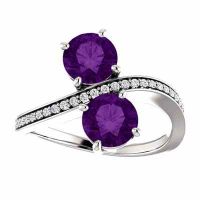 'Only Us' 2 Stone Amethyst Ring with Diamond Accents in 14K White Gold