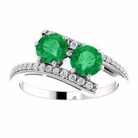 Only Us 2-Stone Emerald and Diamond Ring in 14K White Gold