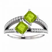 'Only Us' 4.5mm Peridot and Diamond Two Stone Ring in 14K White Gold