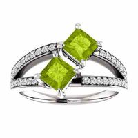 'Only Us' 4.5mm Peridot and Diamond Two Stone Ring in 14K White Gold