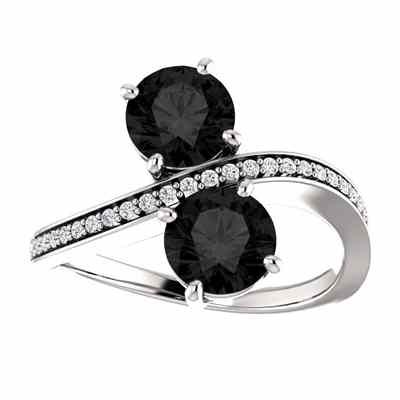 Only Us Black Diamond Two Stone Ring in 14K White Gold -  - STLRG-71779BLKDW