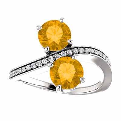 Only Us  Citrine and Diamond Two Stone Ring in 14K White Gold -  - STLRG-71779CTDW