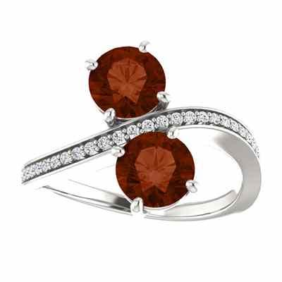 Only Us  Garnet and Diamond Two Stone Ring in 14K White Gold -  - STLRG-71779GTDW