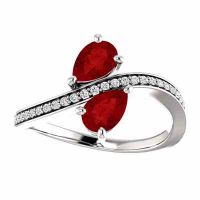 'Only Us' Pear Cut Ruby and Diamond Two Stone Ring in 14K White Gold