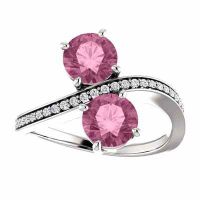 'Only Us' Pink Topaz and CZ Two Stone Ring in Sterling Silver