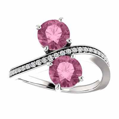 Only Us  Pink Topaz and Diamond Two Stone Ring in 14K White Gold -  - STLRG-71779PTDW