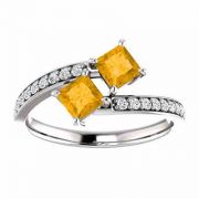 'Only Us' Princess Cut Citrine and Diamond 2 Stone Ring 14K White Gold