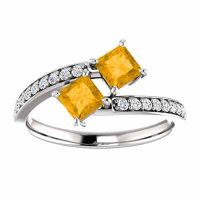 'Only Us' Princess Cut Citrine and CZ 2 Stone Ring in Sterling Silver
