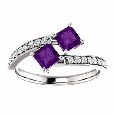 Only Us  Princess Cut Two Stone Amethyst Ring in Sterling Silver -  - STLRG-122933AMCZSS