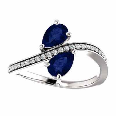 Only Us  Sapphire and Diamond Two Stone Ring in 14K White Gold -  - STLRG-71779OVSPDW