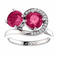 'Only Us' Swirl Design Pink Topaz and Diamond Ring in 14K White Gold