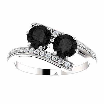 Only Us  Two Stone Black Diamond Engagement Ring in 14K White Gold -  - STLRG-122927BLKDW