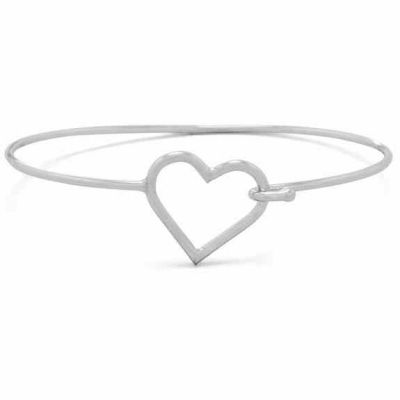 Open Heart Bangle Bracelet in Sterling Silver -  - MMABR-23521