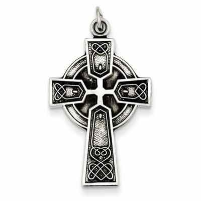 Opulent Celtic Heart Cross Necklace in Sterling Silver -  - QGCR-QC7304
