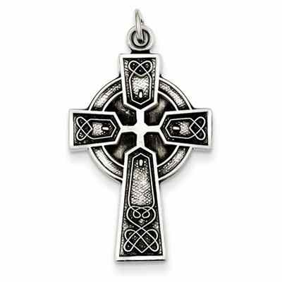 Opulent Celtic Heart Cross Necklace in Sterling Silver -  - QGCR-QC7304